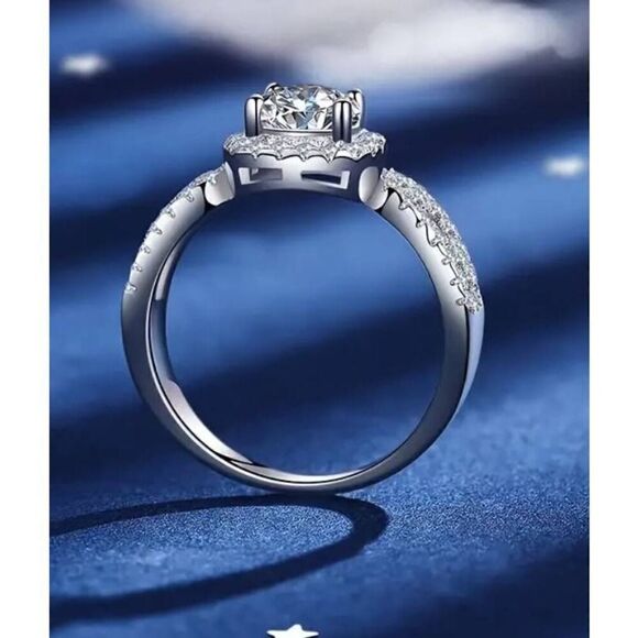 CERTIFIED 2 Ct. Genuine Moissanite Diamond Round Halo/Pave Engagement Ring Sz 8 - Picture 8 of 14